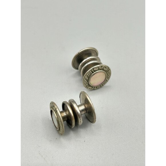 Vintage Mother of Pearl Snap Link Buttons Cufflinks 1/2" Antique Silver Tone - Picture 3 of 5